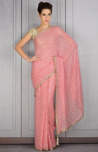 Rožinė blizgučiai Saree