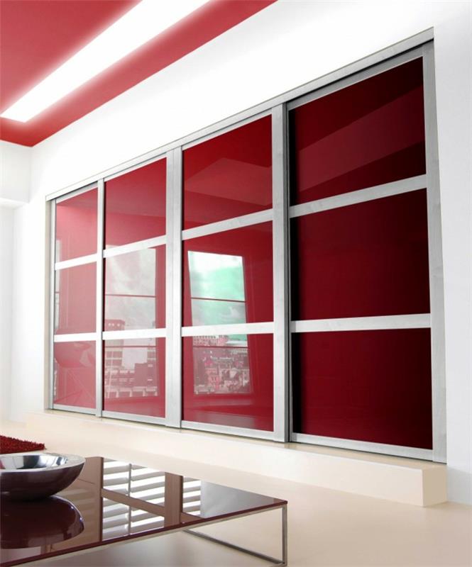 ντουλάπα συρόμενες πόρτες κόκκινο γυαλιστερό φινίρισμα ζωντανές ιδέες υπνοδωμάτιο