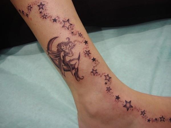 πόδι τατουάζ αστέρι φεγγάρι νεράιδα