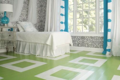 βαμμένο πάτωμα λευκό πράσινο υπνοδωμάτιο