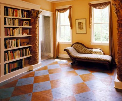 άνετο καναπέ τοίχο ράφια βιβλία ανάγνωση γωνιακό βαμμένο πάτωμα