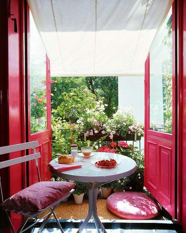 άνετο μπαλκόνι σχεδιάζει ιδέες καθιστικού ροζ πόρτες