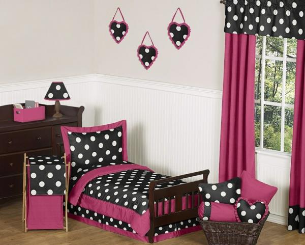 άνετα δροσερά παιδικά κρεβάτια ξύλινο πλαίσιο κορεσμένα χρώματα μαύρες κουκίδες