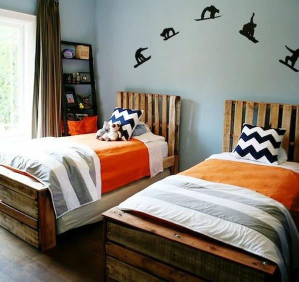 κρεβάτι από παλέτες ευρώ diy έπιπλα υπνοδωμάτιο πλήρες με δύο μονά κρεβάτια