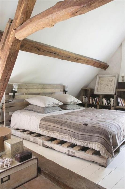 κρεβάτι από παλέτες υπνοδωμάτιο σοφίτα έπιπλα δωματίου από ξύλο