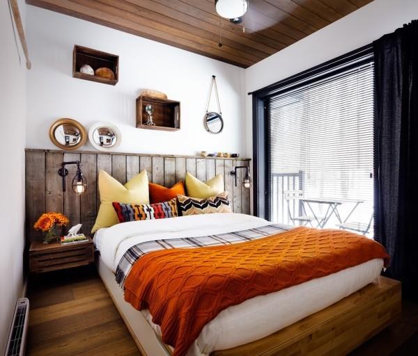 κρεβάτι κεφαλάρι χωριάτικο στυλ υπνοδωμάτιο πορτοκαλί τόνους