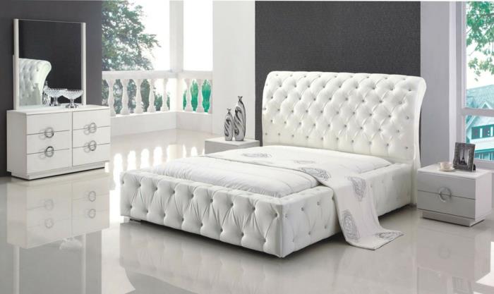 κρεβάτια σχεδιασμός κομψό λευκό κρεβάτι γυαλιστερό σχέδιο σκοτεινό τοίχο