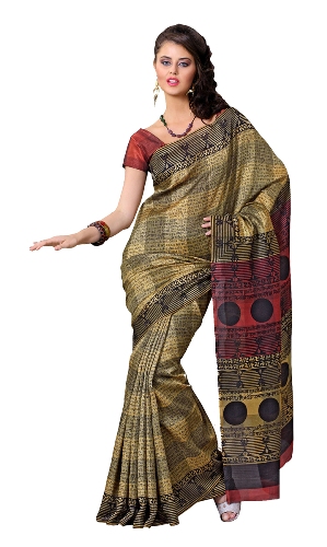 Geleneksel Sanatla Bej Bhagalpuri Saree