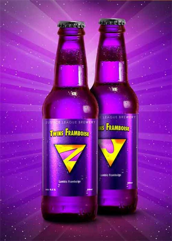 μπουκάλια μπύρας υπερήρωες ετικέτες μοβ
