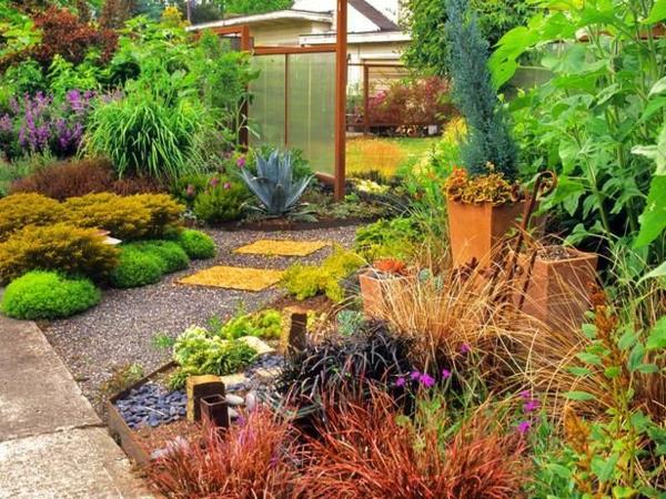 εικόνες μπροστινό κήπο με χαλίκια όαση σχεδιασμού ευχάριστα πολύχρωμα φυτά