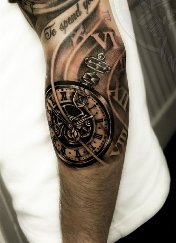 βιομηχανική τατουάζ βραχίονα τατουάζ ιδέες μαύρο ρολόι μηχανισμός
