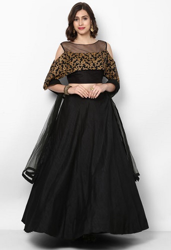 Düz Siyah Lehenga