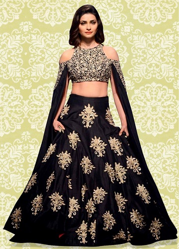 Siyah İpek Lehenga