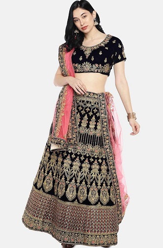 Juodasis aksomas Lehenga: