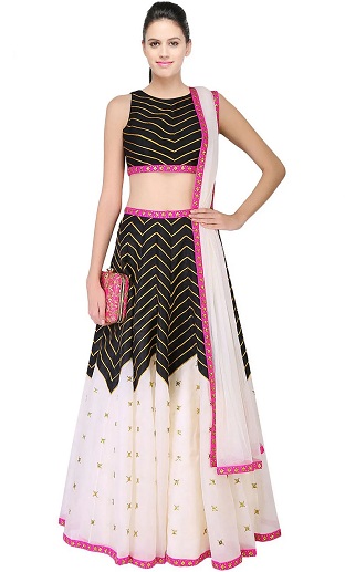 Siyah Beyaz Lehenga