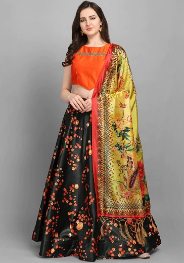 Turuncu ve Siyah Lehenga
