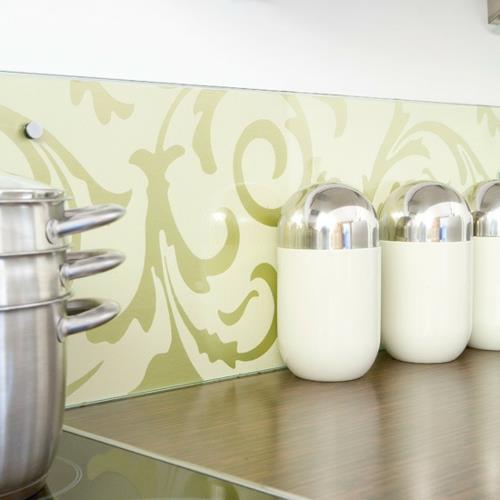 ανοιχτό πράσινο ιδέα ταπετσαρία στην κουζίνα κουζίνα τοίχο μπαχαρικά κατσαρόλα