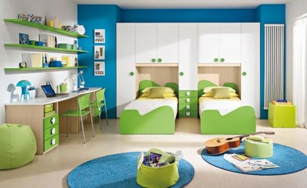 Μπλε και πράσινη ιδέα εσωτερικού χώρου κρεβατιού ιδέα