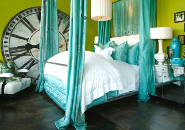 Μπλε και πράσινη εσωτερική διακόσμηση κρεβατιών δωματίων πανέμορφο παραμυθένιο εσωτερικό