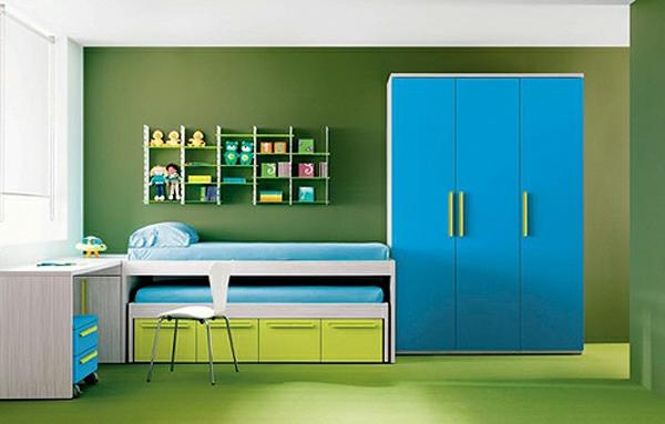 Μπλε και πράσινη εσωτερική σχεδίαση ιδέα παιδικού δωματίου