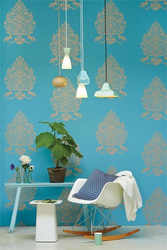 μπλε τοιχογραφίες τοίχου ταπετσαρίες μοτίβο διακόσμηση τοίχων ιδέες