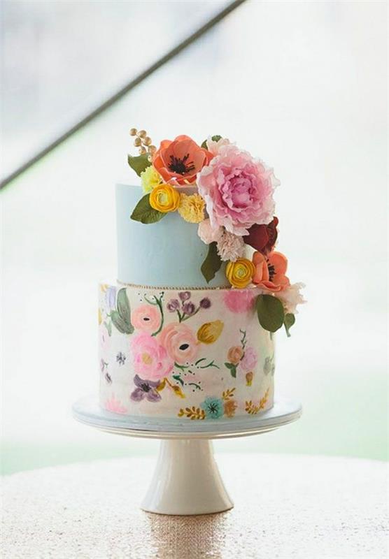 μπλε λευκά γαμήλια κέικ με λουλούδια