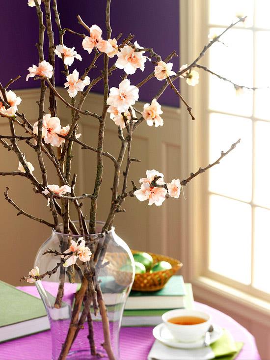 λουλούδια κλαδιά βάζο γυαλί Πάσχα διακόσμηση ιδέα διακόσμηση για Πάσχα