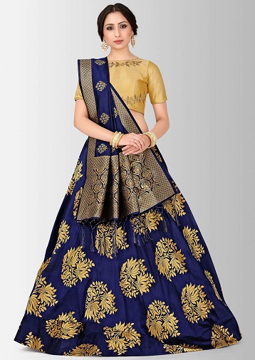 Geltona ir mėlyna Lehenga