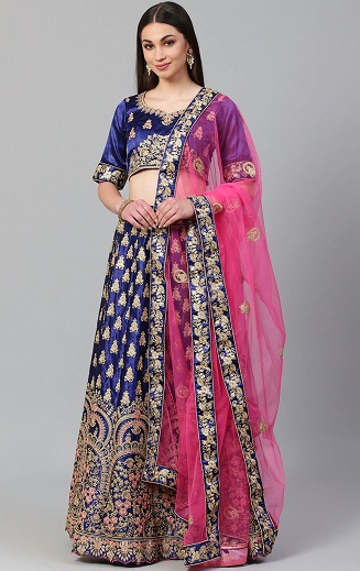 Mėlyna pusiau dygsnio Lehenga Choli