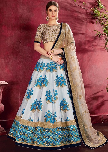 Mėlyna ir balta Lehenga
