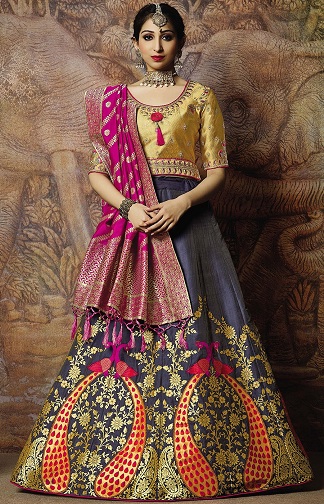 Mėlyna ir auksinė Lehenga