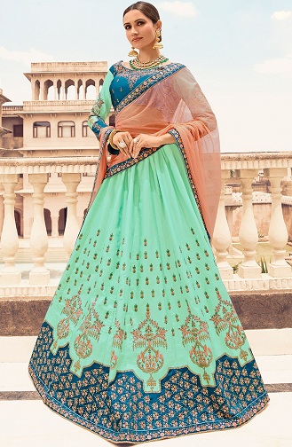 Mėlyna ir žalia Lehenga