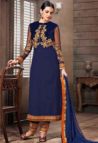 Giliai mėlynas Pakistano stiliaus Salwar Kameez dizainas