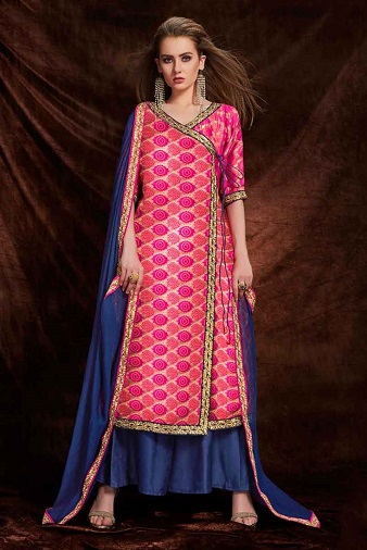 Pembe ve Mavi Kombinasyon Salwar Kameez