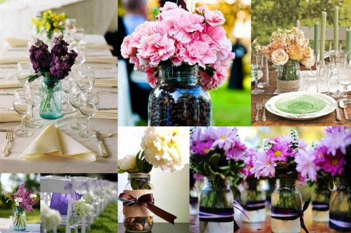 λουλούδια διακοσμήσεις τραπέζι γάμος απλή diy βάζα μασόν