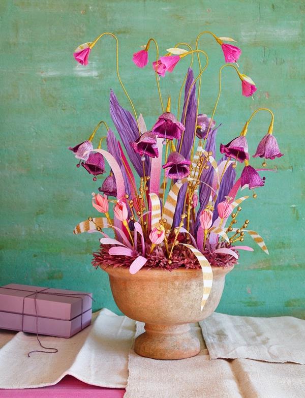 λουλουδάτο διακοσμητικό χαρτί γλάστρες λουλούδια κεραμικές βιολέτες