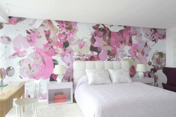 λουλούδι μοτίβο υπνοδωμάτιο σχεδιασμός τοίχου κεφαλάρι ροζ