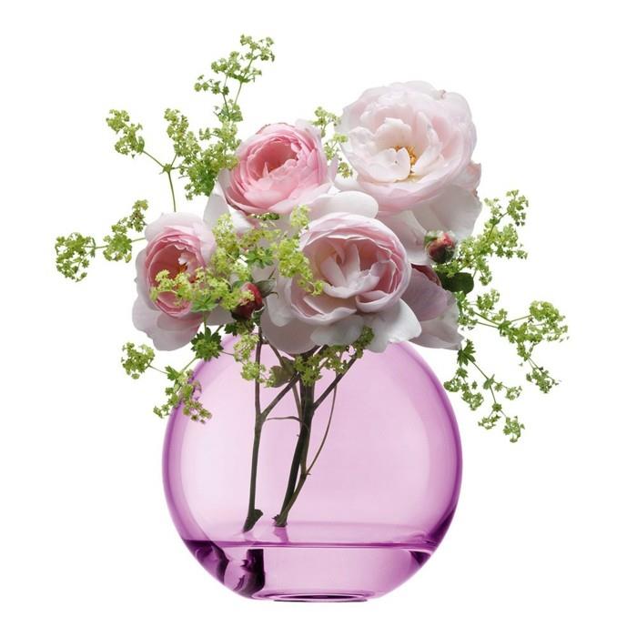 βάζο λουλουδιών χρωματιστό γυαλί ροζ βάζο πουά μικρά τριαντάφυλλα