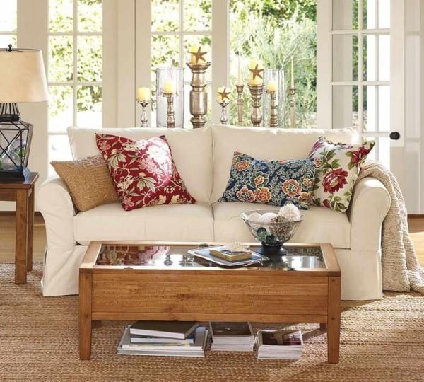 λουλουδάτο μοτίβο ρίξτε μαξιλάρια ιδέες σαλόνι καναπές