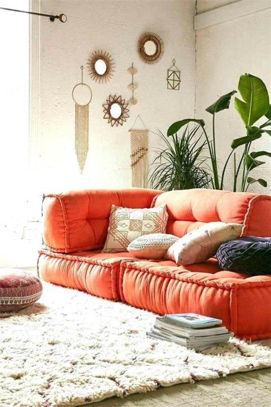 μαξιλάρι δαπέδου καναπές πορτοκαλί έμφαση σαλόνι