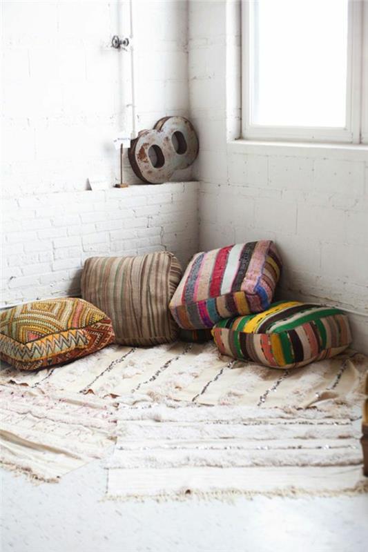 μαξιλάρια καθίσματος δαπέδου δημιουργούν όμορφες ιδέες διαβίωσης γωνιά χαλάρωσης