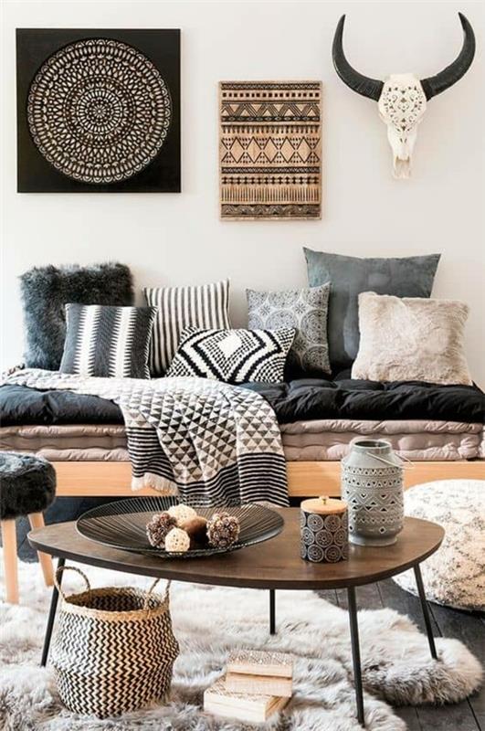 boho στυλ διακόσμησης σαλονιού