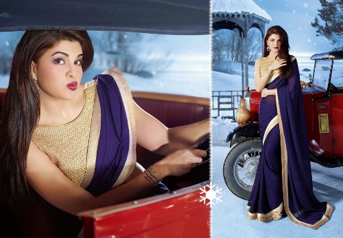 Büyüleyici Lacivert Süslü Bollywood Saree