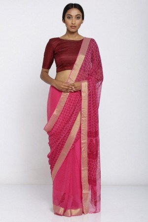Zari Bordürlü Saf Şifon Saree