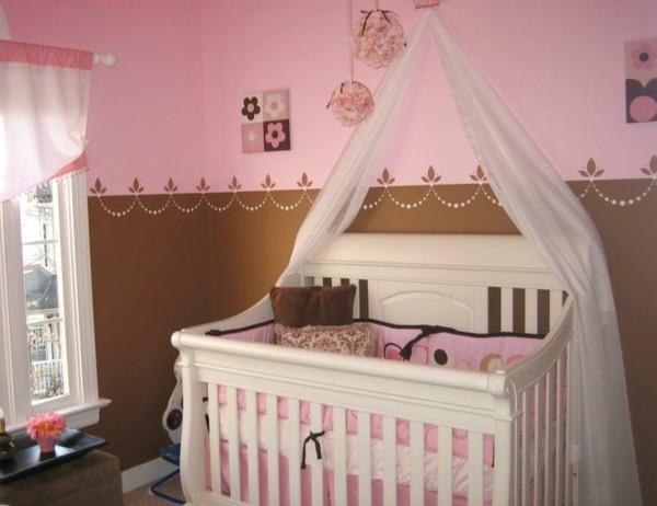 σύνορα μωρό δωμάτιο κοριτσάκι ροζ καφέ συνδυάζουν