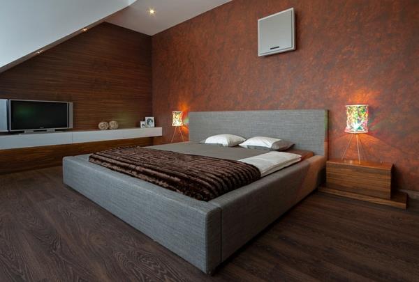 καφέ υφές δάπεδο υπνοδωμάτιο με επίπλωση, επικαλυμμένο πλαίσιο κρεβατιού
