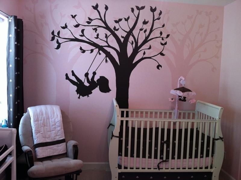 καφέ βαφή τοίχου παιδικό δωμάτιο καφέ ροζ σχέδιο τοίχου με μπογιά