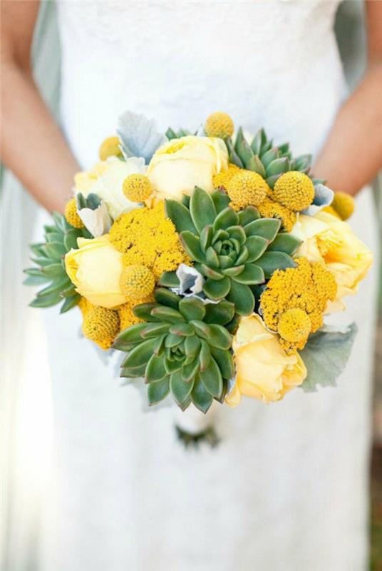 νυφικό μακρύ πέπλο κίτρινα λουλούδια παχύφυτα