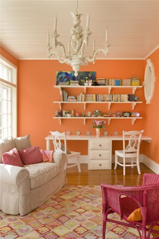 έπιπλα γραφείου μικρό γραφείο πορτοκαλί χρώμα τοίχου