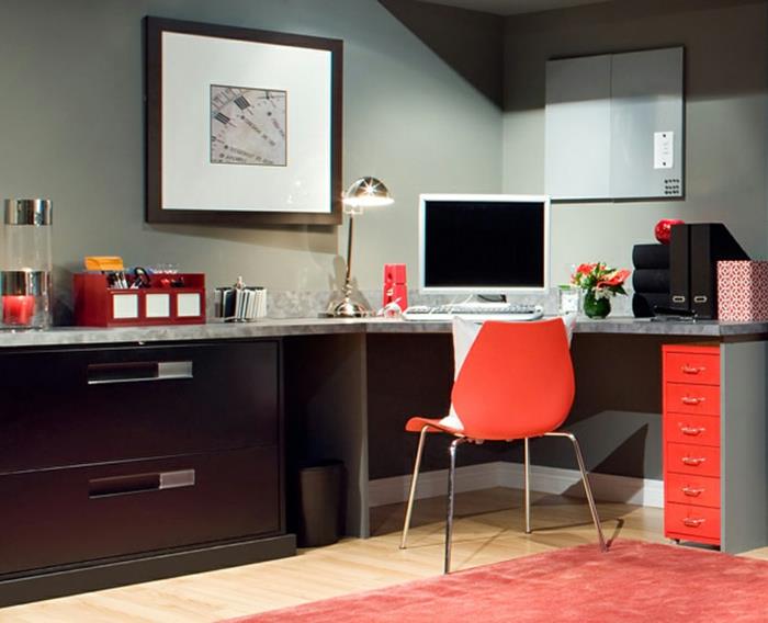 έπιπλα γραφείου πορτοκαλί καρέκλα γωνιακό γραφείο πορτοκαλί χαλί